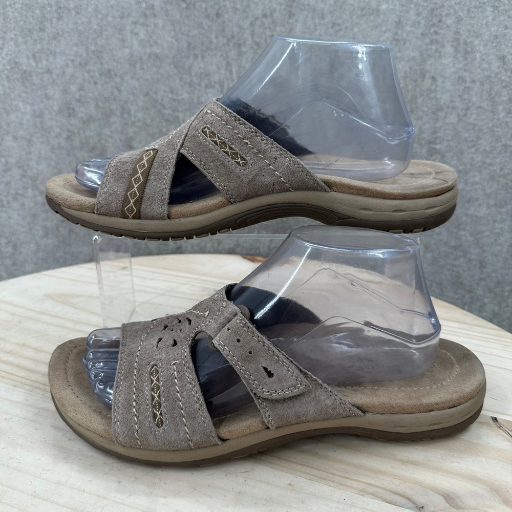 Earth Origins Sandals Womens 10 Brown Suede Slide Adjustable Comfort Straps